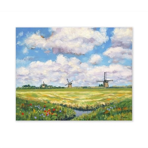 Dutch Landscape Print of my Oil Painting Summer Day in Holland with Windmills, Fine Art Print or Canvas image 5