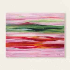 Colorful Abstract Art: Green, Red, Pink & Hints of Yellow, Small Modern Wall Decor image 1