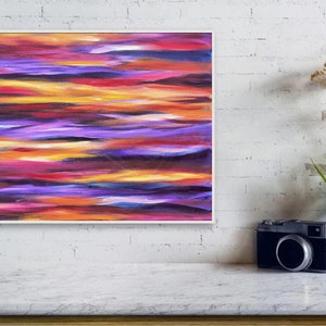 Impression d'art abstrait coloré créée à partir de ma peinture vagues violettes, art mural moderne avec rayures, impression d'art ou toile image 3