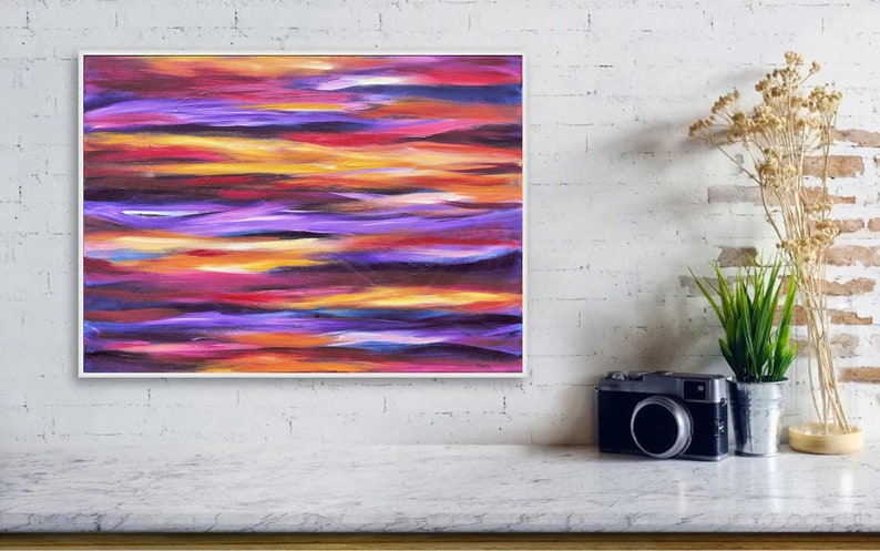 Colorful Abstract Art Print created from my Painting Purple Waves, Modern Wall Art with Stripes, Art Print or Canvas image 3