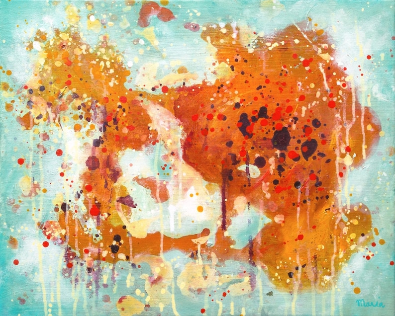 Abstract Painting in Teal and Brown on Canvas Original Etsy