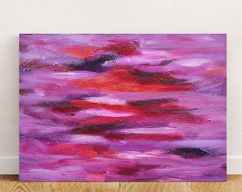 Paars Schilderij in Olieverf, Abstracte Kunst op Canvas, 50 x 70 cm