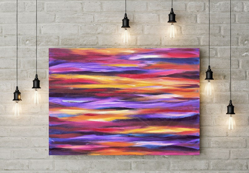 Colorful Abstract Art Print created from my Painting Purple Waves, Modern Wall Art with Stripes, Art Print or Canvas image 4