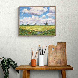 Dutch Landscape Print of my Oil Painting Summer Day in Holland with Windmills, Fine Art Print or Canvas image 2