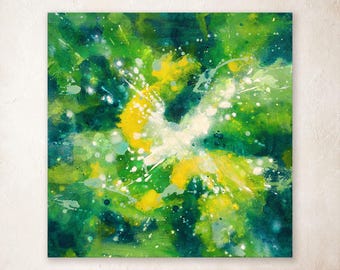 Green Abstract Art Print, Square Contemporary Painting in Green Tones