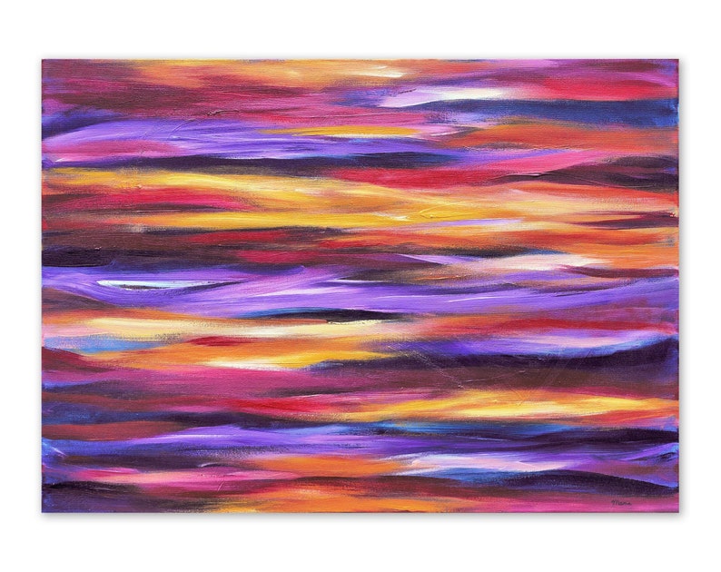 Colorful Abstract Art Print created from my Painting Purple Waves, Modern Wall Art with Stripes, Art Print or Canvas image 2