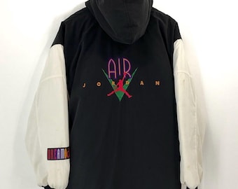 Chaqueta vintage NIKE AIR JORDAN con diseño de logotipo bordado y estilo hip hop con capucha