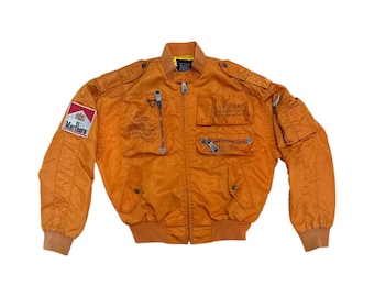 Giubbotto bomber vintage NANKAI in nylon arancione, design tattico