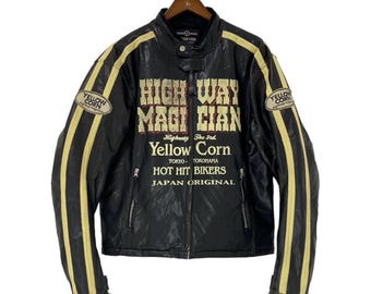 YELLOW CORN HIGHWAY MAGICIAN レザージャケット M Vintage Yellow Corn Highway Magician Bomber Jacket - Size Large - Etsy