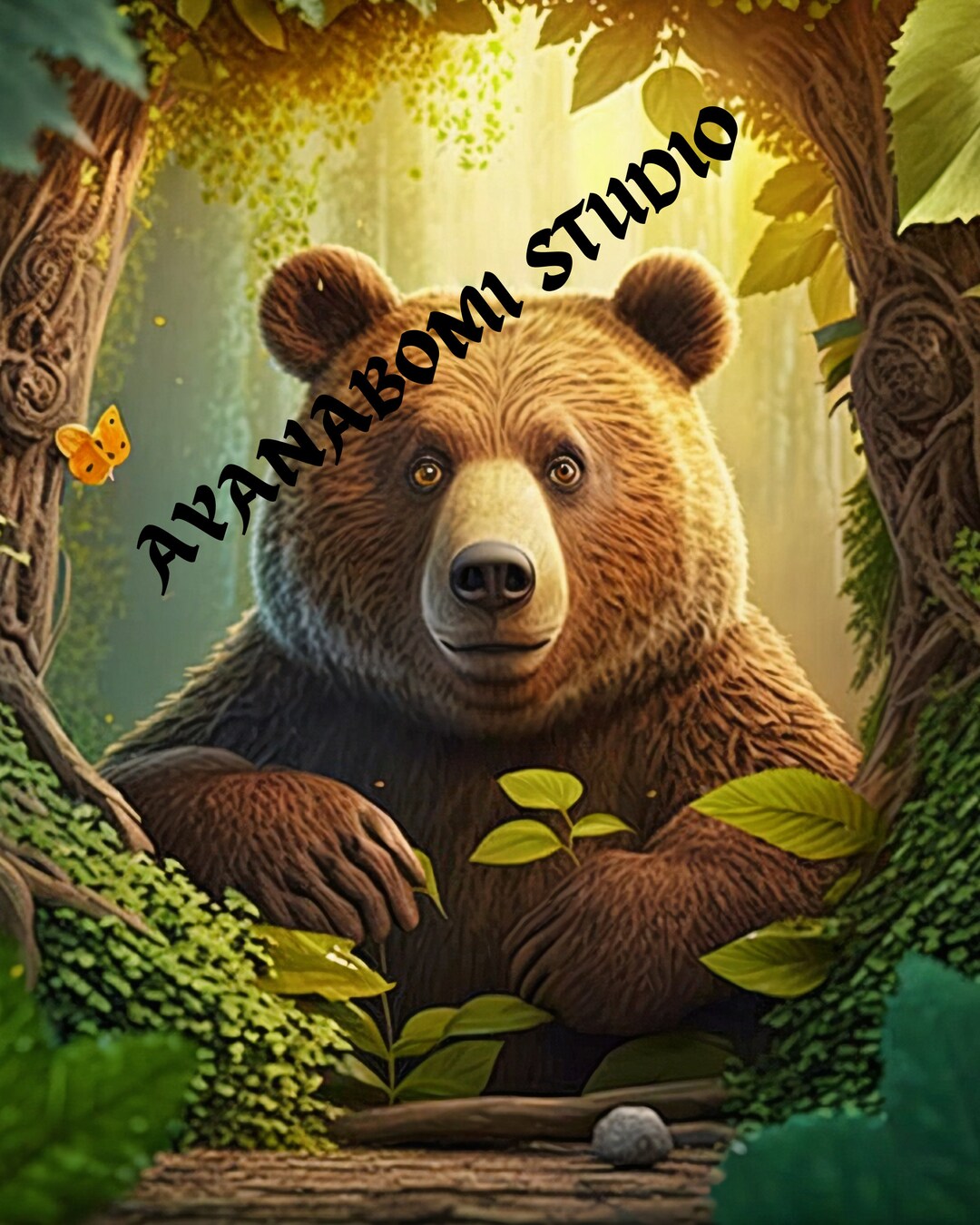 Jungle Animal Wall Art, Digital Bear Wall Art, Jungle, Animals, Cartoon