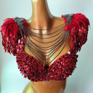 Gogo Dancing Squins Costume Beading bra and Epaulettes Costume