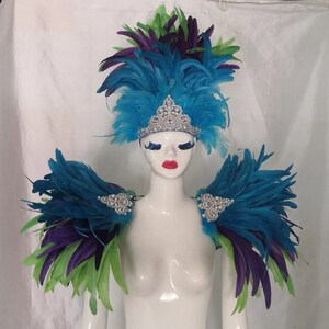Carnival Feather Epaulette and Headpiece Costume Set