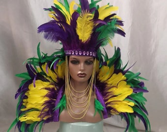 Burlesque Showgirl Outfit/Stage Show Costume/Rave Outfit/ Las Vegas Showgirl Costume/ Feather Costume