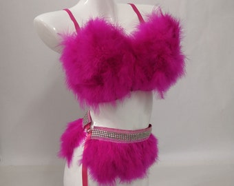 2pcs Fluffy Costume Set Showgirl bra and belt set