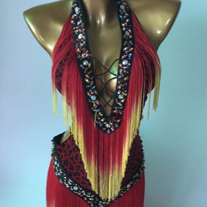 Tassel and Beads Showgirl Outfit Stage Show Costume Rave Outfit Las Vegas Showgirl Costume