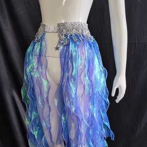 High Waist Iridescent Organza Strap Belt/Carnival Belt / Festival Burlesque Belt Skirt/ Cosplay Belt Skirt/See-through belt skirt