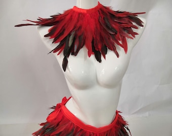 2pcs Costume Set Feather Rave Outfit Burlesque feather choker and belt skirt costume Set Halloween Costume