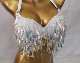 Iridescent Tassel Fringe Bra Rave Bra Festival Bra Carnaval Mardi Gras Costume Bra