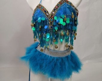 2pcs  Showgirl Costume Outfit Stage Show Costume Rave Outfit Las Vegas Showgirl Costume