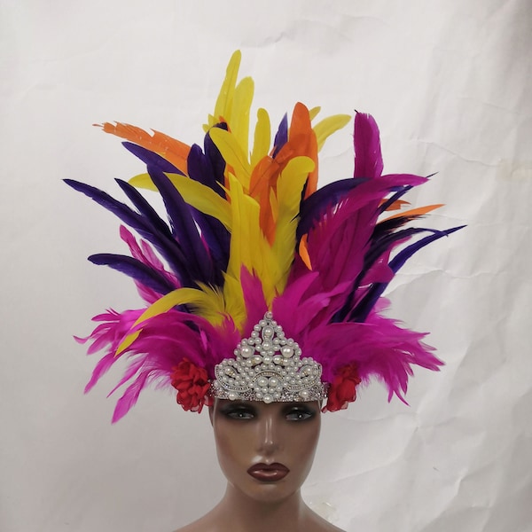 Carnival Feather Crown Festival Feather headpiece Feather Headdress Showgirl Headdress