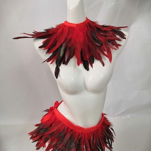 2pcs Costume Set Feather Rave Outfit Burlesque feather choker and belt skirt costume Set Halloween Costume