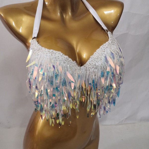 Iridescent Tassel Fringe Bra Rave Bra Festival Bra Carnival Mardi Gras Costume Bra