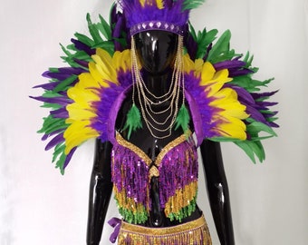 Burlesque Showgirl Outfit/Stage Show Costume/Rave Outfit/ Las Vegas Showgirl Costume/ Feather Costume