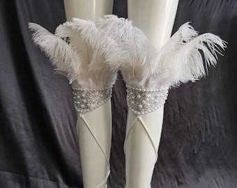 1 Pair Feather Cuff Stage Show Armbands Showgirl leg pieces