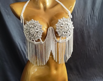 Wire Bra / Rave Bra/ Festival Bra /Carnival Mardi Gras Costume Bra/Carnival Bra/Showgirl Bra/Rhinestone Bra/Samba Bra/Road Parade Bra