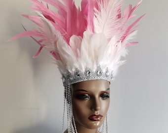 Carnival Feather Crown/ Festival Feather headpiece/ Feather Headdress/Showgirl Headdress/Festical Headgear