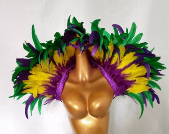 Reversible Mardi Gras Costume Collar/Showgirl Feather Shawl Carnival Feather Scarf Stage Show Feather Wrap