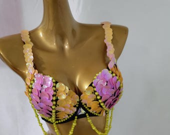 Festival Carnival Shell Bra /Carnival Mardi Gras Costume Bra/Sea Shell Bra