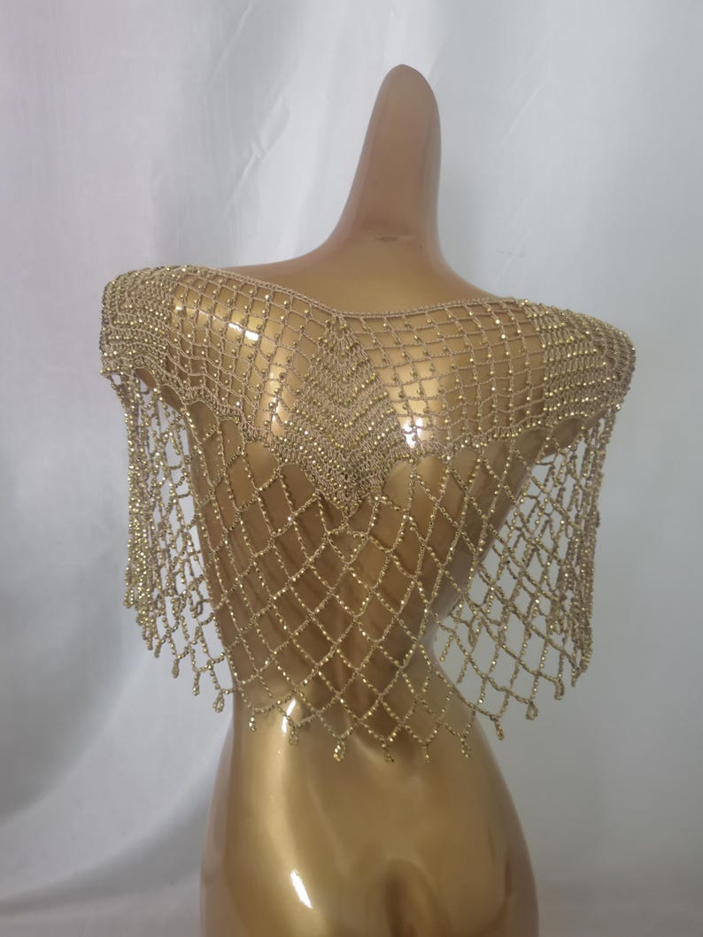 Crocheted Dainty beading Top / Beaded Cape/ Crocheted Beaded Cover Up /Bikini Cover-up/Carnival Cover up/Showgirl Cover up/Photo Shooting image 12