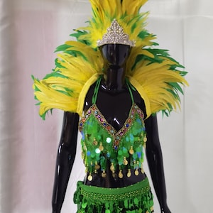 Green Carnival Costume/Showgirl Outfit/ Stage Show Costume/ Rave Outfit/ Las Vegas Showgirl Costume/Fesvial Costume/Mardi Gras Costume