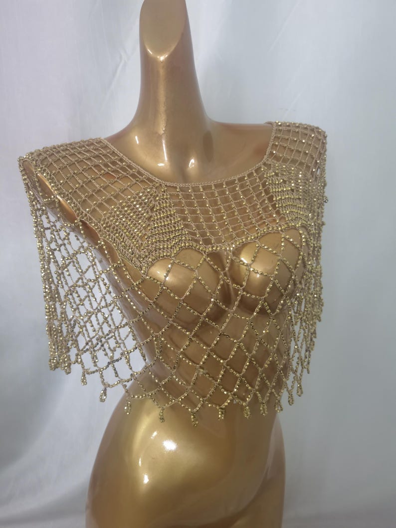Crocheted Dainty beading Top / Beaded Cape/ Crocheted Beaded Cover Up /Bikini Cover-up/Carnival Cover up/Showgirl Cover up/Photo Shooting image 10