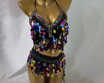 Showgirl Costume/Costume bra and hip scarf costume set/Carnival Clothing/Party wear