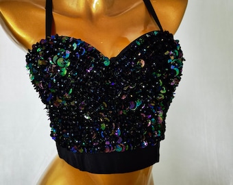 Hand Made Sequins Bustier Top/ Showgirl Bustier Top/Show Top/Stage Show Crop Top/Night Club top