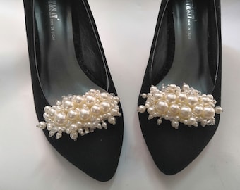 1 paire de chaussures de mariée en perles synthétiques avec clips, décoration de chaussures, embellissement # SH202008