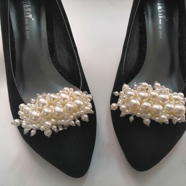 1 paire de chaussures de mariée en perles synthétiques avec clips, décoration de chaussures, embellissement # SH202008