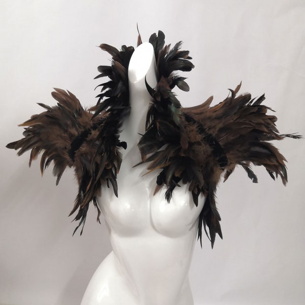 Collare di piume reversibile in stile burlesque gotico/scialle di piume per Halloween e Carnevale/coprispalle di piume