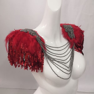 Showgirl Sequins Feather Epaulettes Halloween Carnival Shoulder Pieces Festival Costume Eapulettes