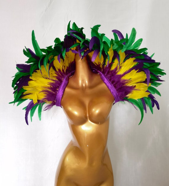 Reversible Mardi Gras Costume Collar/Showgirl Feather Shawl Carnival Feather Scarf Stage Show Feather Wrap