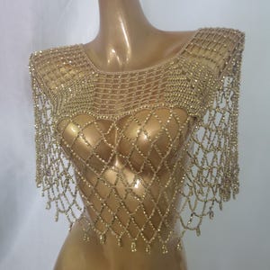 Crocheted Dainty beading Top / Beaded Cape/ Crocheted Beaded Cover Up /Bikini Cover-up/Carnival Cover up/Showgirl Cover up/Photo Shooting image 9