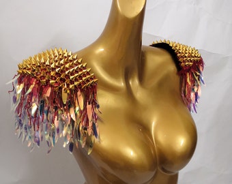 Burlesque Iridescent Tassel Epaulettes Halloween Carnival Shoulder Pieces Festival Costume Eapulettes Showgirl Shoulder Pieces