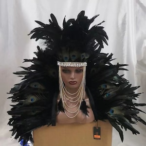 Carnival Halloween Gothic Feather Collar and Headpiece Costume Set