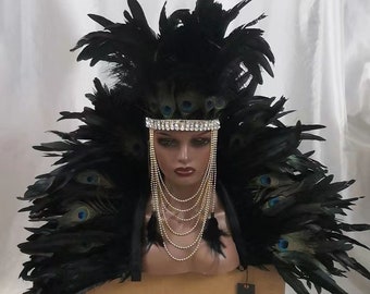 Carnival Halloween Gothic Feather Collar and Headpiece Costume Set