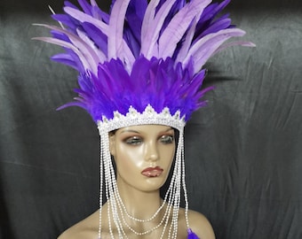 Carnival Feather Crown/ Festival Feather headpiece/ Feather Headdress/Showgirl Headdress/Festical Headgear