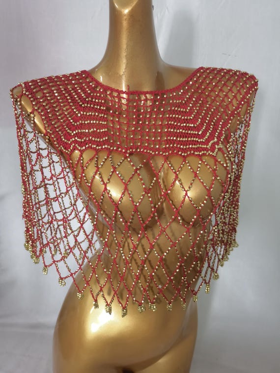 Crocheted Dainty beading Top  / Beaded Cape/ Crocheted Beaded Cover Up /Bikini Cover-up/Carnival Cover up/Showgirl Cover up/Photo Shooting