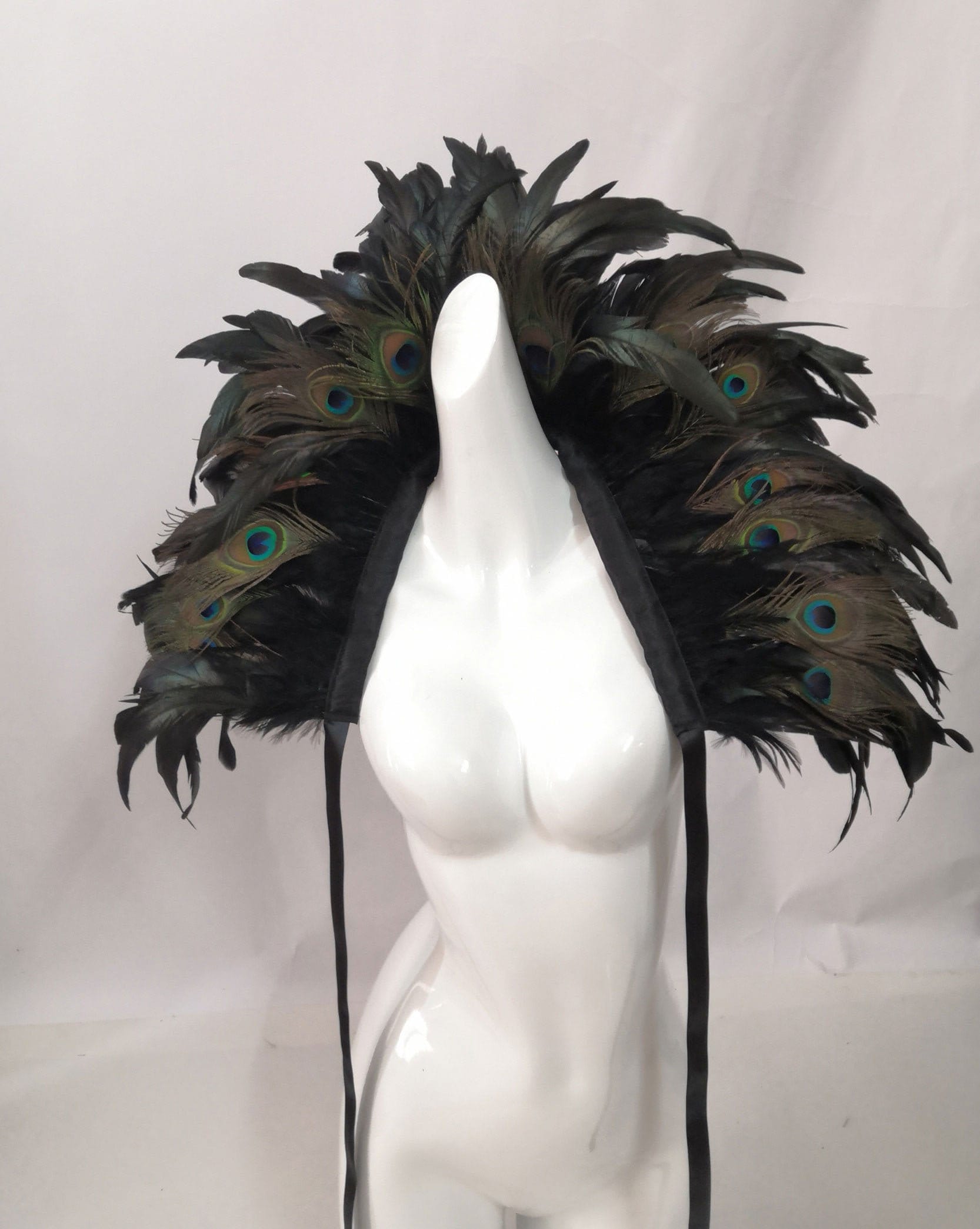 Black and Peacock Eyes Showgirl Feather Shawl Carnival Feather Scarf Stage Show Feather Wrap