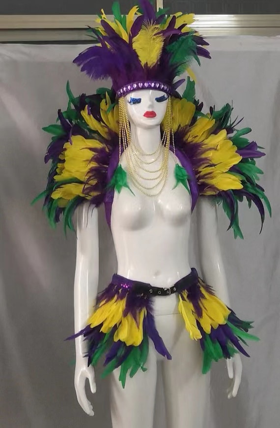 Burlesque Showgirl Outfit/Stage Show Costume/Rave Outfit/ Las Vegas Showgirl Costume/ Feather Costume